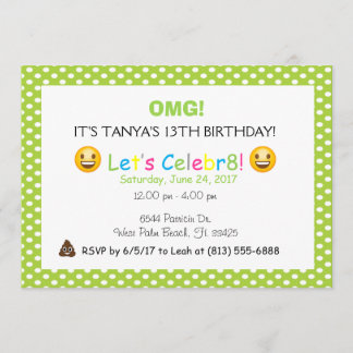 green polka dot emoji birthday invite