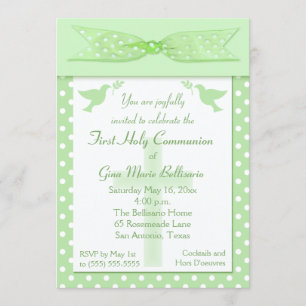 Green Polka Dot First Holy Communion Invitation