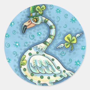 GREEN POLKA DOT FLAMINGO, FUNNY ST. PATRICK'S DAY CLASSIC ROUND STICKER