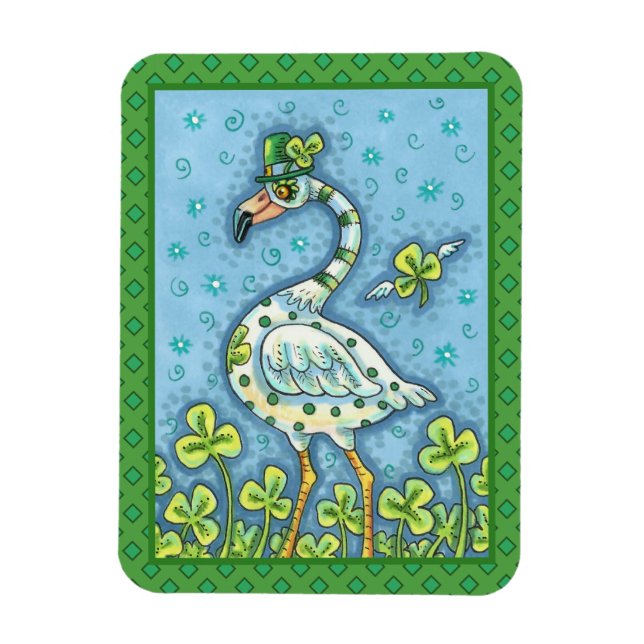 GREEN POLKA DOT FLAMINGO, FUNNY ST. PATRICK'S DAY MAGNET (Vertical)