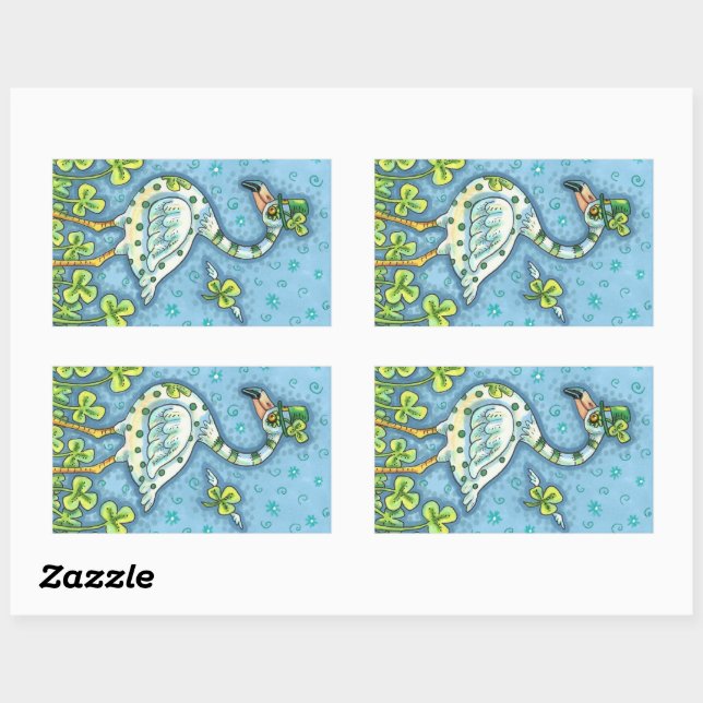GREEN POLKA DOT FLAMINGO, FUNNY ST. PATRICK'S DAY RECTANGULAR STICKER (Sheet)