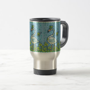 GREEN POLKA DOT FLAMINGO, FUNNY ST. PATRICK'S DAY TRAVEL MUG