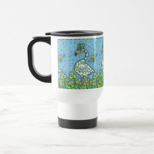 GREEN POLKA DOT FLAMINGO, FUNNY ST. PATRICK'S DAY TRAVEL MUG