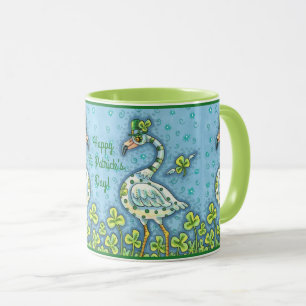 GREEN POLKA DOT FLAMINGOS, FUNNY ST. PATRICK'S DAY MUG