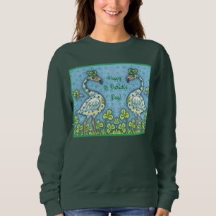 GREEN POLKA DOT FLAMINGOS, FUNNY ST. PATRICK'S DAY SWEATSHIRT