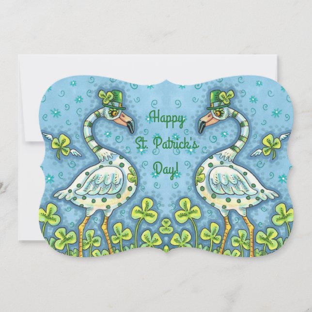 GREEN POLKA DOT FLAMINGOS, ST. PATRICK'S DAY Flat Holiday Card (Front)