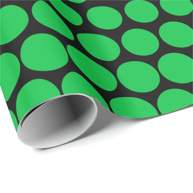 Green Polka Dot Modern Black Wrapping Paper (Roll Corner)