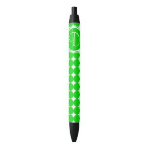 Green Polka Dot Monogram Black Ink Pen