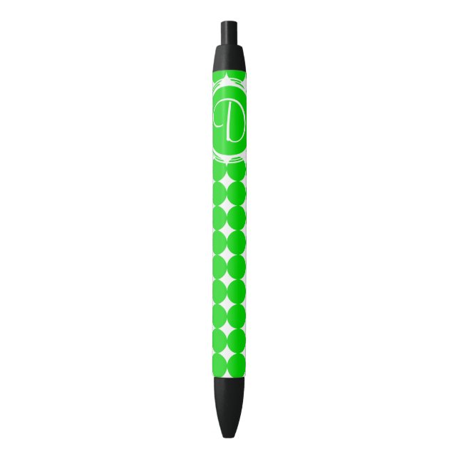 Green Polka Dot Monogram Black Ink Pen (Front Vertical)