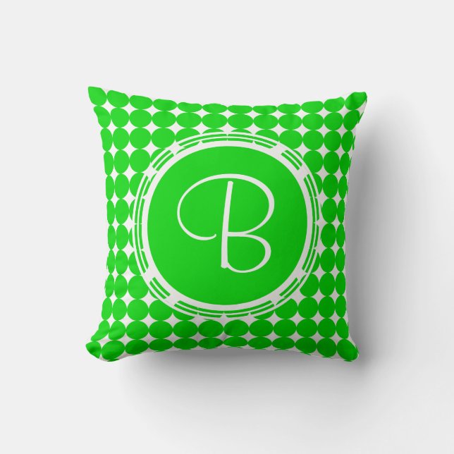 Green Polka Dot Monogram Cushion (Front)