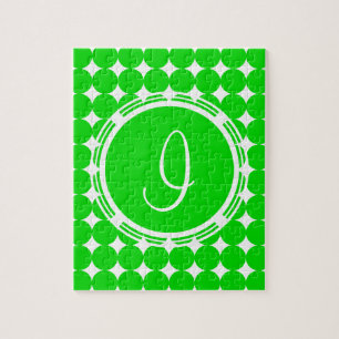 Green Polka Dot Monogram Jigsaw Puzzle