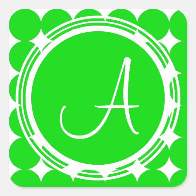 Green Polka Dot Monogram Square Sticker (Front)