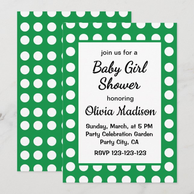 Green Polka Dot Mother To Be Cute Baby Girl Shower Invitation (Front/Back)