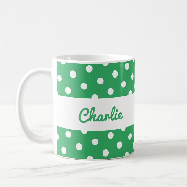 Green Polka Dot Pattern Retro Coffee Mug (Left)