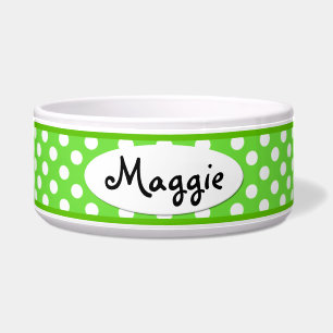 Green Polka Dot Personalised Ceramic Dog Bowl