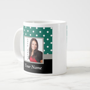 Green polka dot photo template large coffee mug
