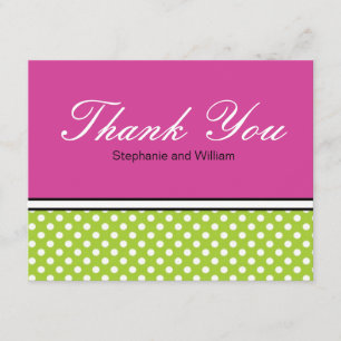 Green Polka Dot With Pink Wedding Thank You Card
