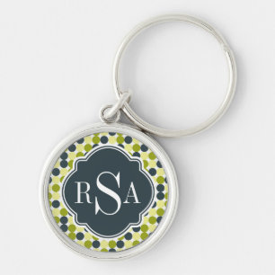 Green Polka Dots and Blue Monogram Key Ring