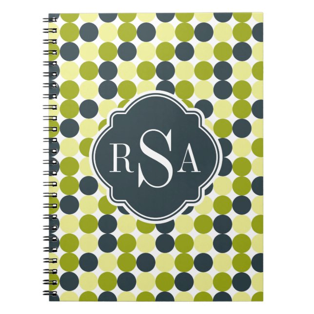 Green Polka Dots and Blue Monogram Notebook (Front)