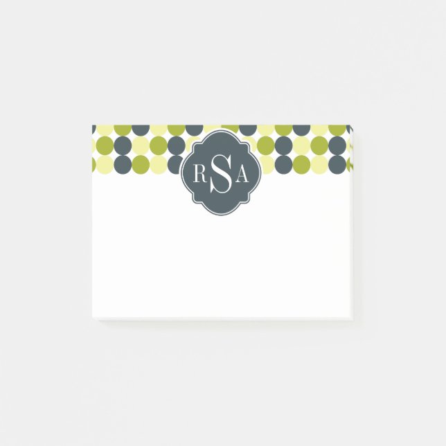 Green Polka Dots and Blue Monogram Post-it Notes (Front)