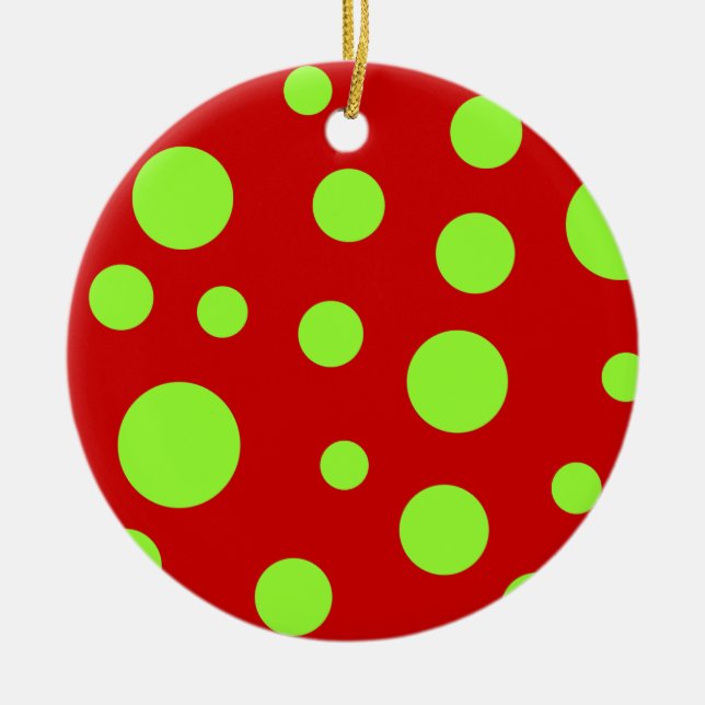 Green Polka Dots Ceramic Tree Decoration (Front)