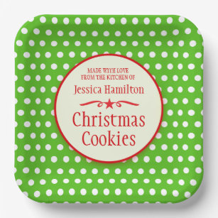 Green polka dots cookie swap baking gift  paper plate