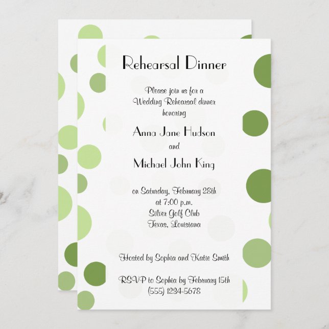 Green Polka Dots, Dotted, Dots, Rehearsal Diner Invitation (Front/Back)