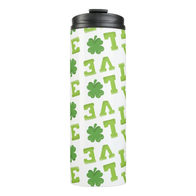 GREEN POLKA DOTS LOVE IRISH SHAMROCKS THERMAL TUMBLER (Front)