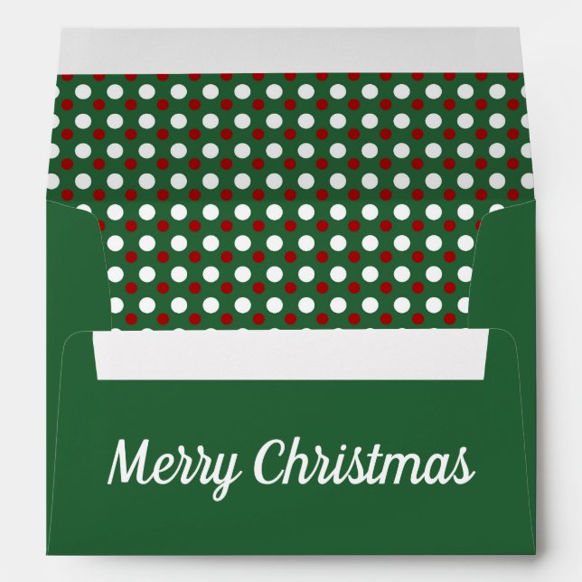 Green Polka Dots Merry Christmas Return Address Envelope (Back (Bottom))
