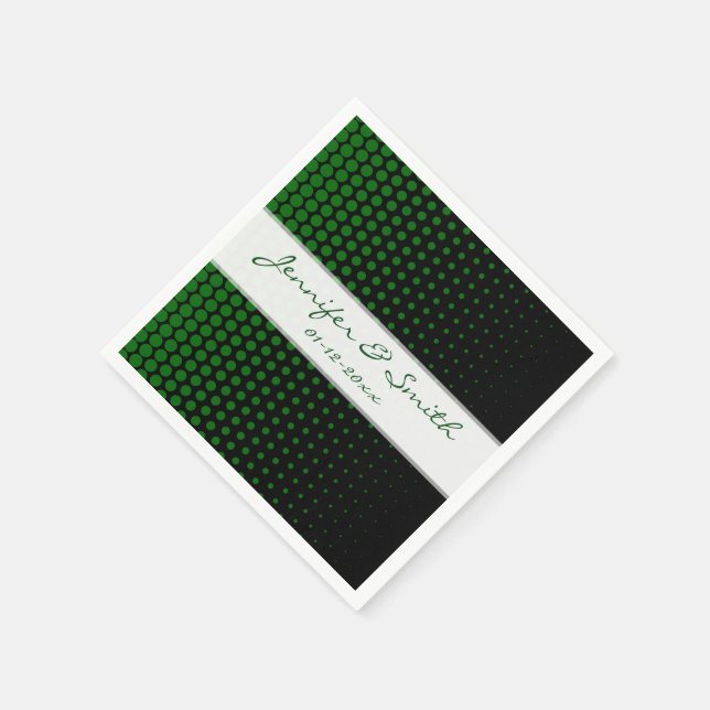 Green Polka Dots Modern Black Napkin (Corner)