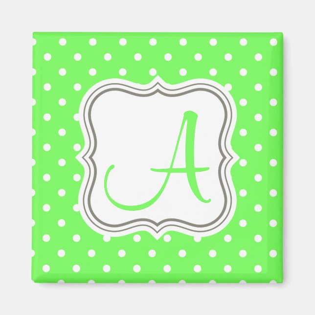 Green polka dots monogram initial name elegant magnet (Front)