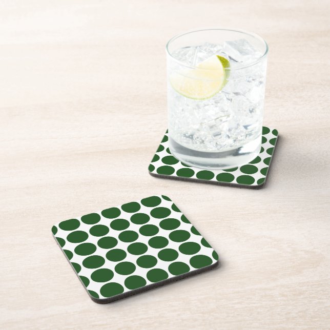 Green Polka Dots on White Coaster (Right Side)