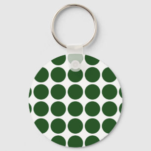 Green Polka Dots on White Key Ring