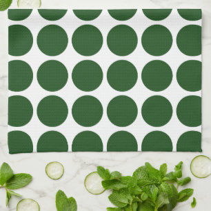 Green Polka Dots on White Tea Towel