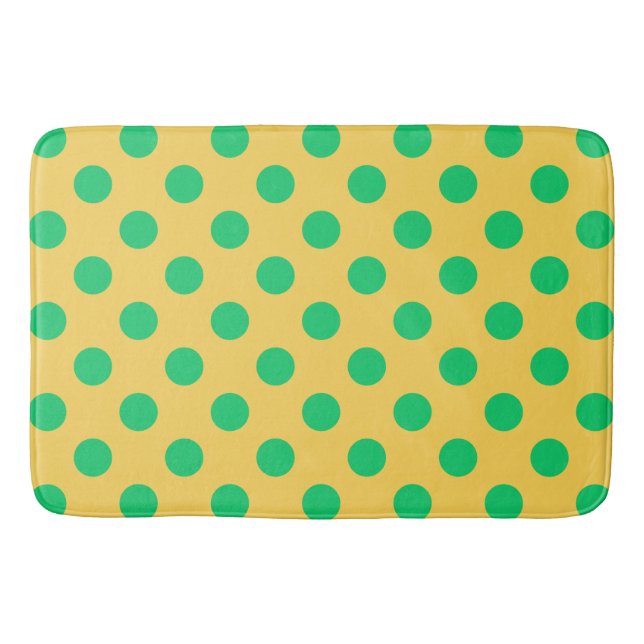 Green polka dots on yellow bath mat (Front)