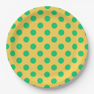 Green polka dots on yellow paper plate