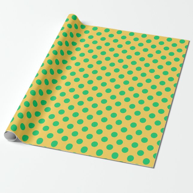 Green polka dots on yellow wrapping paper (Unrolled)
