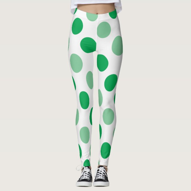 Green polka dots pattern leggings (Front)