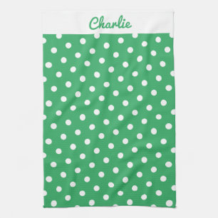 Green Polka Dots Pattern Stylish Personalised Tea Towel