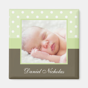 Green Polka Dots Photo Frame Magnet