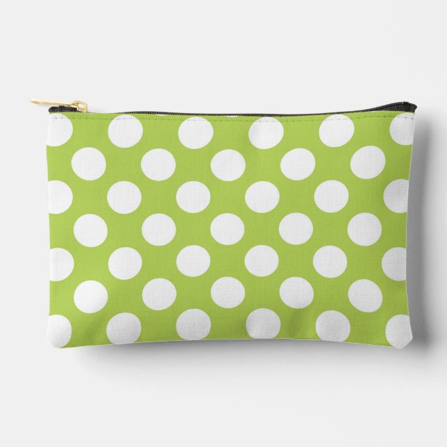 Green Polka Dots, Polka Dot Pattern, Dots, Dotted Accessory Pouch (Front)