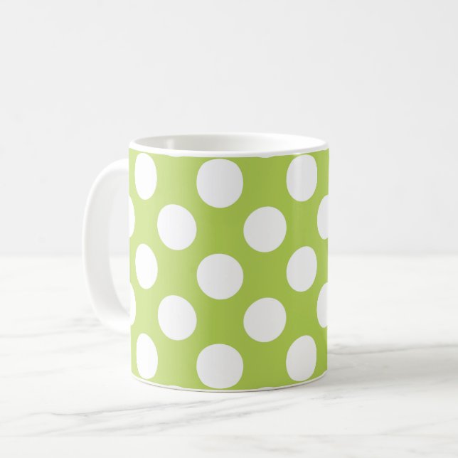 Green Polka Dots, Polka Dot Pattern, Dots, Dotted Coffee Mug (Front Left)