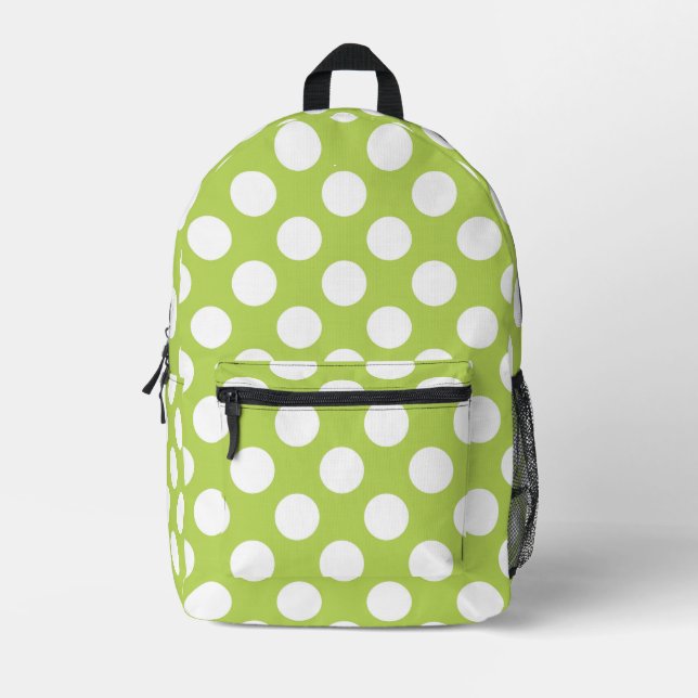 Green Polka Dots, Polka Dot Pattern, Dots, Dotted Printed Backpack (Front)
