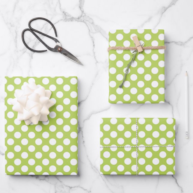 Green Polka Dots, Polka Dot Pattern, Dots, Dotted Wrapping Paper Sheet (Front)