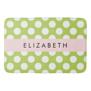 Green Polka Dots, Polka Dot Pattern, Your Name Bath Mat