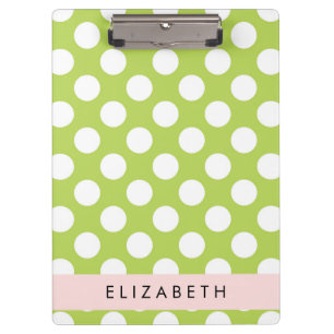 Green Polka Dots, Polka Dot Pattern, Your Name Clipboard