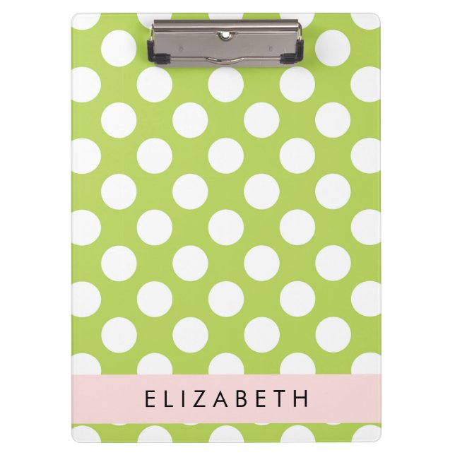 Green Polka Dots, Polka Dot Pattern, Your Name Clipboard (Front)