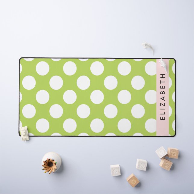 Green Polka Dots, Polka Dot Pattern, Your Name Desk Mat (Kids Table)