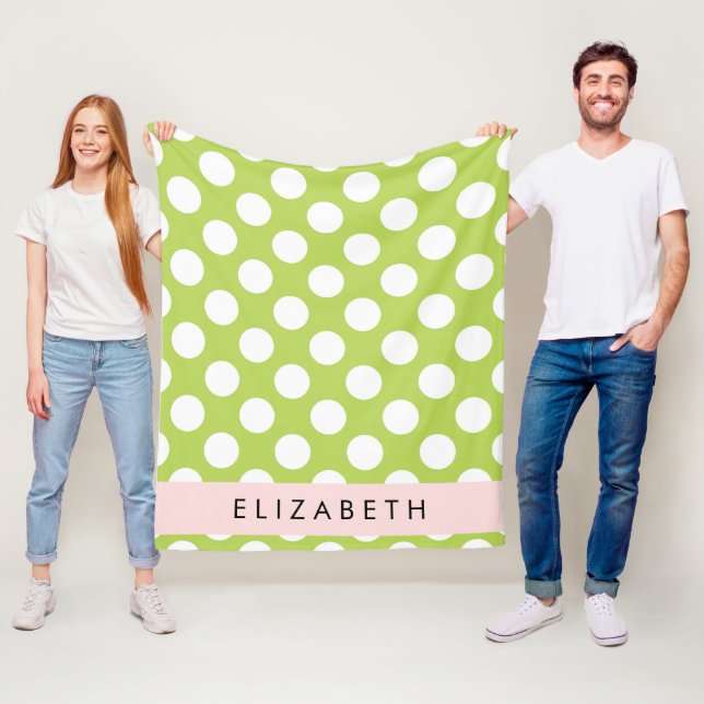Green Polka Dots, Polka Dot Pattern, Your Name Fleece Blanket (In Situ)