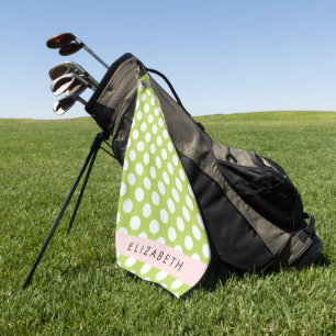 Green Polka Dots, Polka Dot Pattern, Your Name Golf Towel